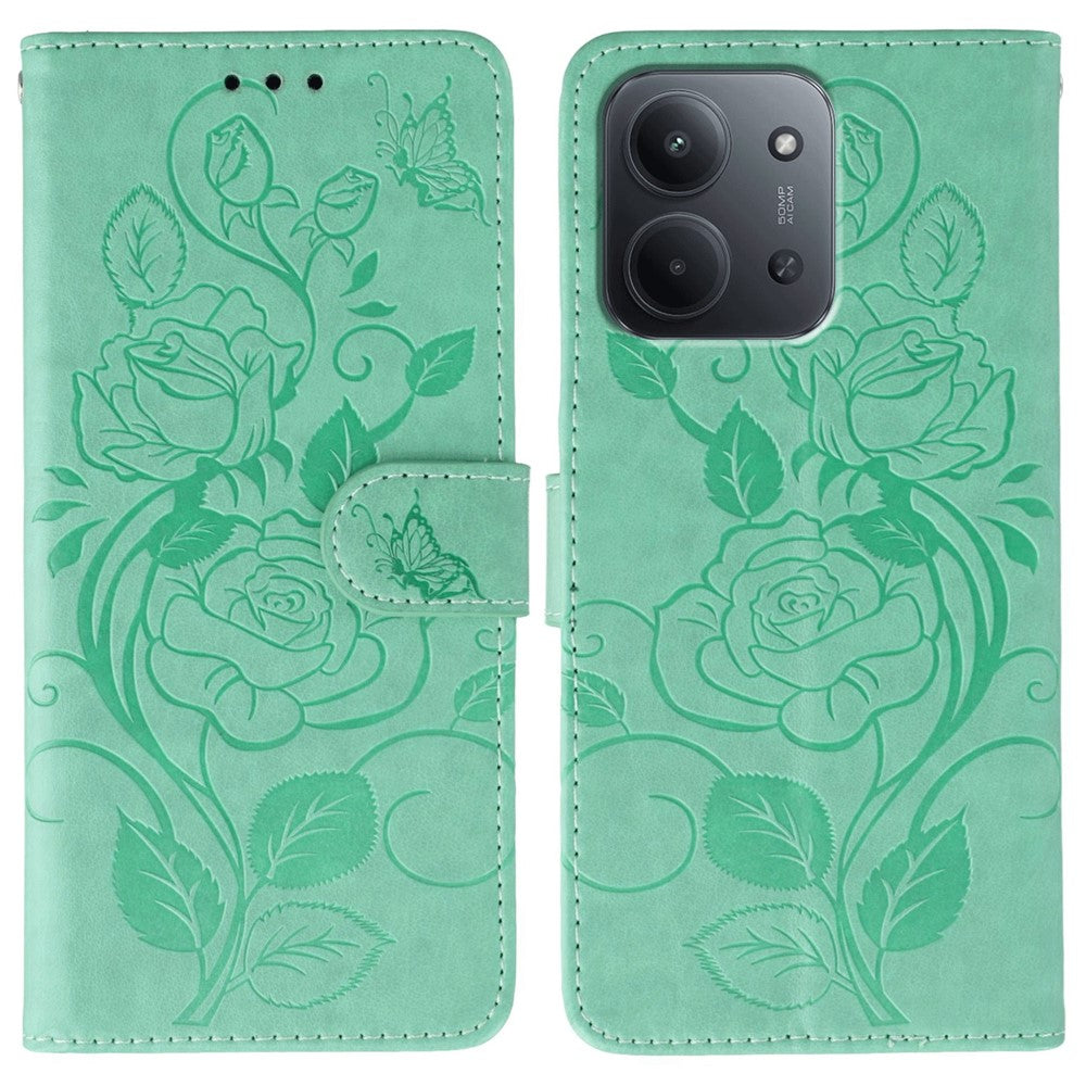 Xiaomi Redmi 15C 4G (Global) (171mm) / Poco C85 4G (171mm) Plånboksfodral med tryckt rosfjäril i PU-läder
