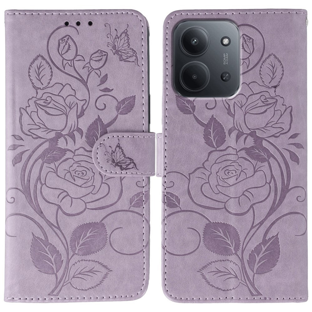 Xiaomi Redmi 15C 4G (Global) (171mm) / Poco C85 4G (171mm) Plånboksfodral med tryckt rosfjäril i PU-läder