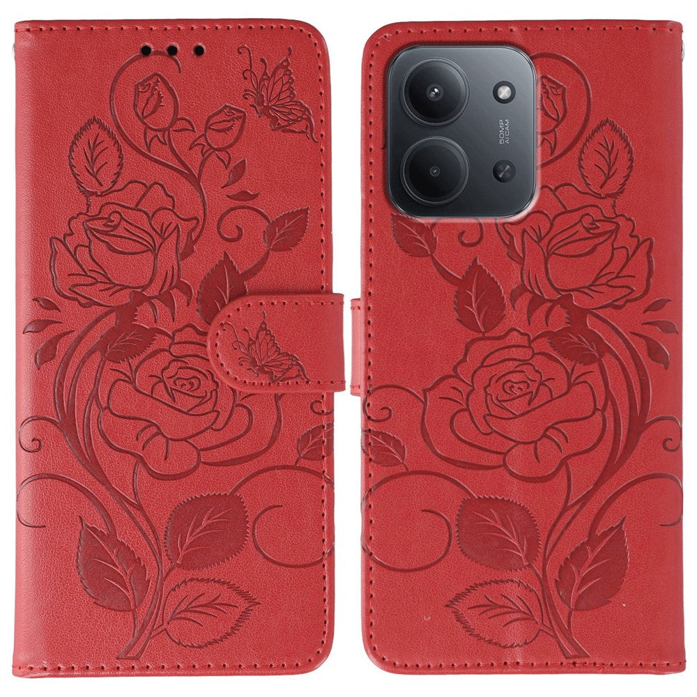 Xiaomi Redmi 15C 4G (Global) (171mm) / Poco C85 4G (171mm) Plånboksfodral med tryckt rosfjäril i PU-läder