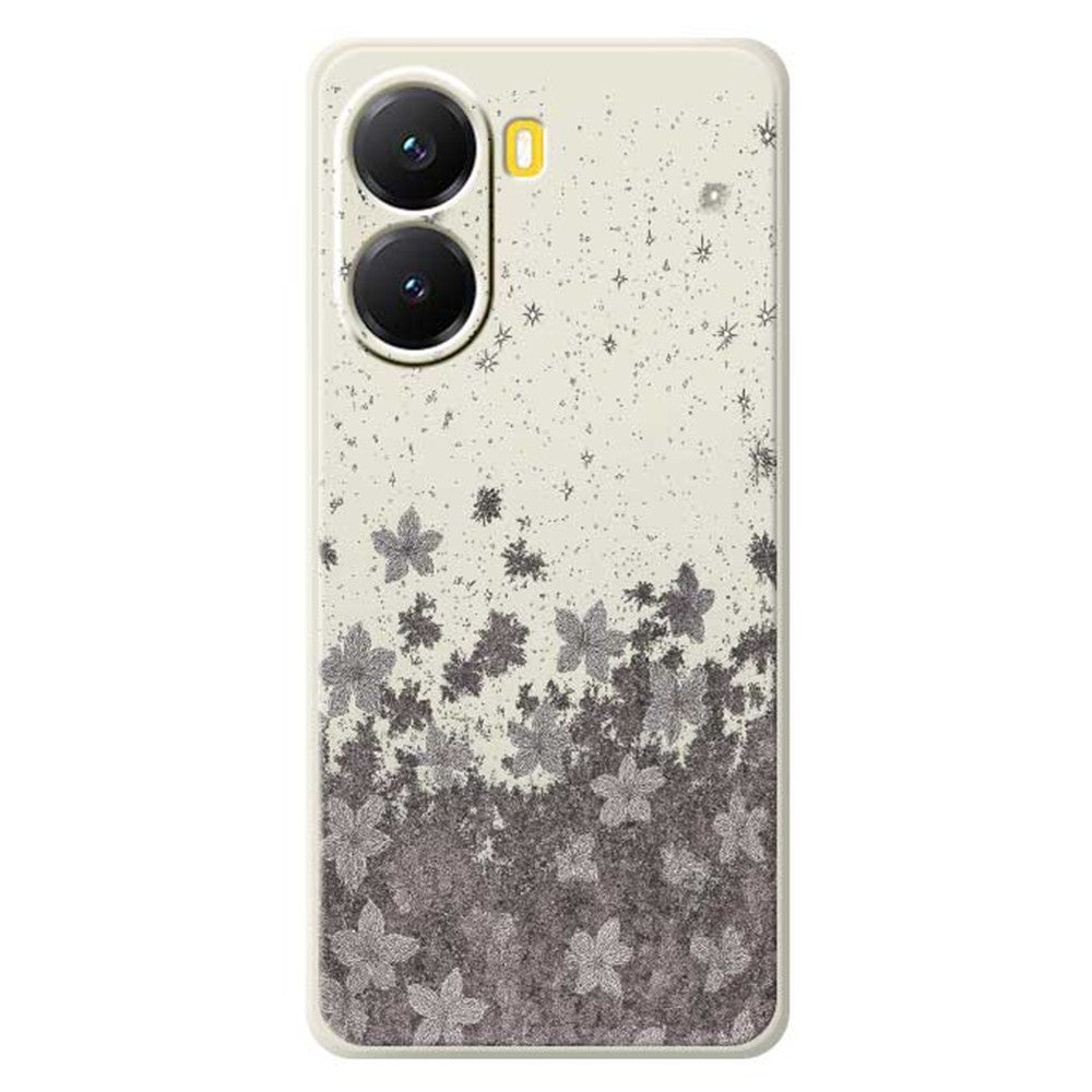 For Xiaomi Redmi Turbo 4 5G  /  Poco X7 Pro 5G Case Grey Flowers Pattern Printing Straight Edge TPU Phone Back Cover