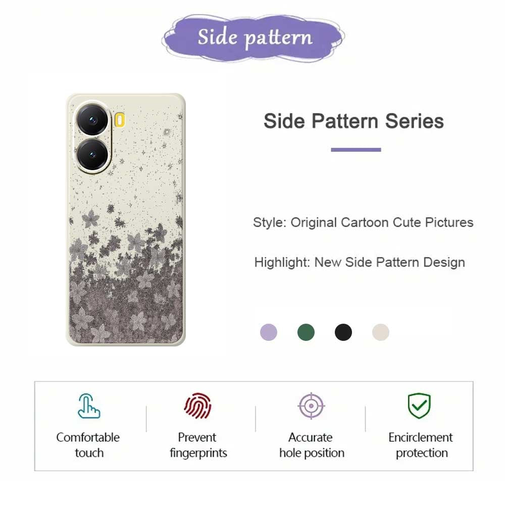 For Xiaomi Redmi Turbo 4 5G  /  Poco X7 Pro 5G Case Grey Flowers Pattern Printing Straight Edge TPU Phone Back Cover
