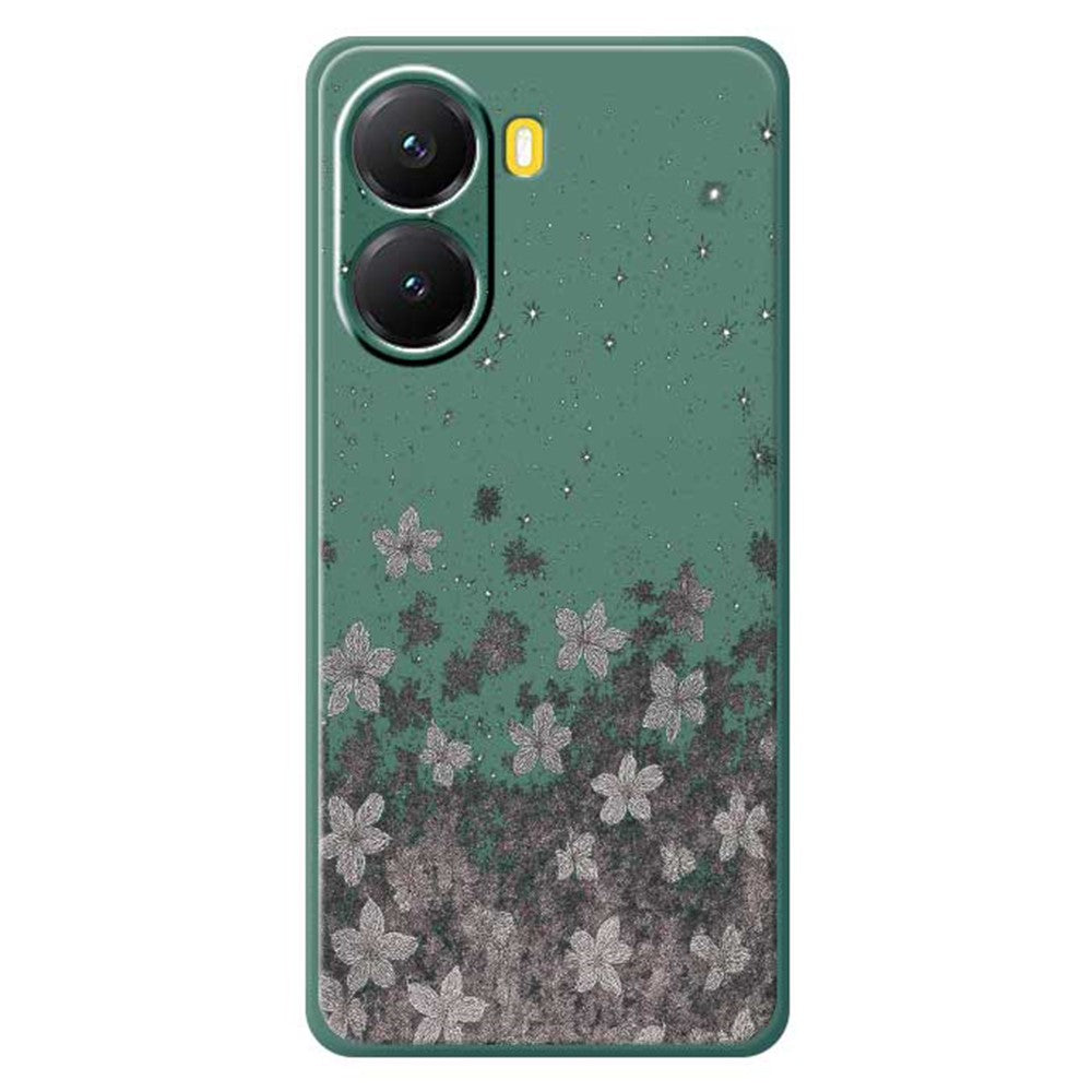For Xiaomi Redmi Turbo 4 5G  /  Poco X7 Pro 5G Case Grey Flowers Pattern Printing Straight Edge TPU Phone Back Cover