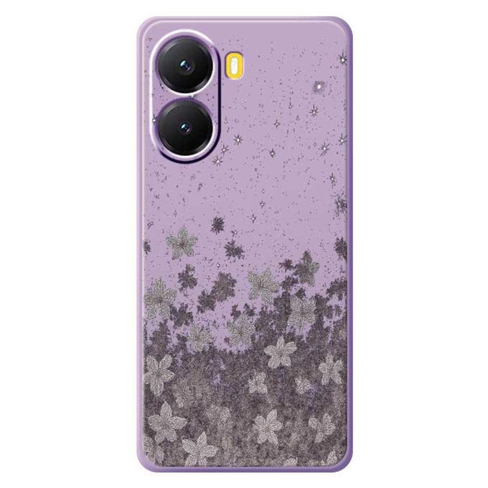 For Xiaomi Redmi Turbo 4 5G  /  Poco X7 Pro 5G Case Grey Flowers Pattern Printing Straight Edge TPU Phone Back Cover