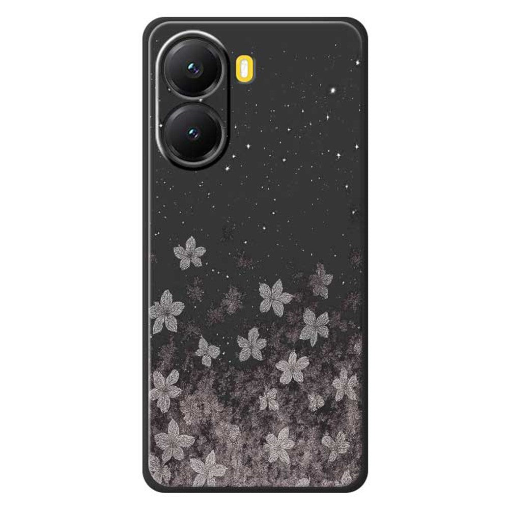 For Xiaomi Redmi Turbo 4 5G  /  Poco X7 Pro 5G Case Grey Flowers Pattern Printing Straight Edge TPU Phone Back Cover