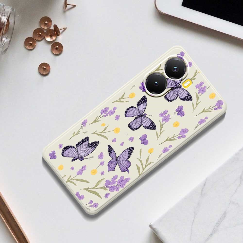For Xiaomi Redmi Turbo 4 5G  /  Poco X7 Pro 5G Case Purple Butterflies Pattern Printing Straight Edge TPU Phone Back Cover