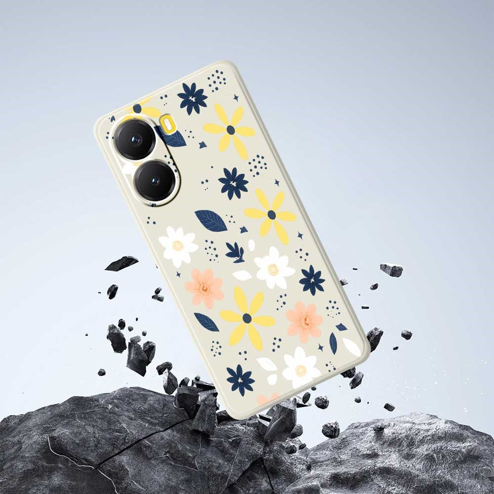 Xiaomi Redmi Turbo 4 5G / Poco X7 Pro 5G skal färgglatt blommigt blått lövmönster tryck rak kant TPU mobil baksida