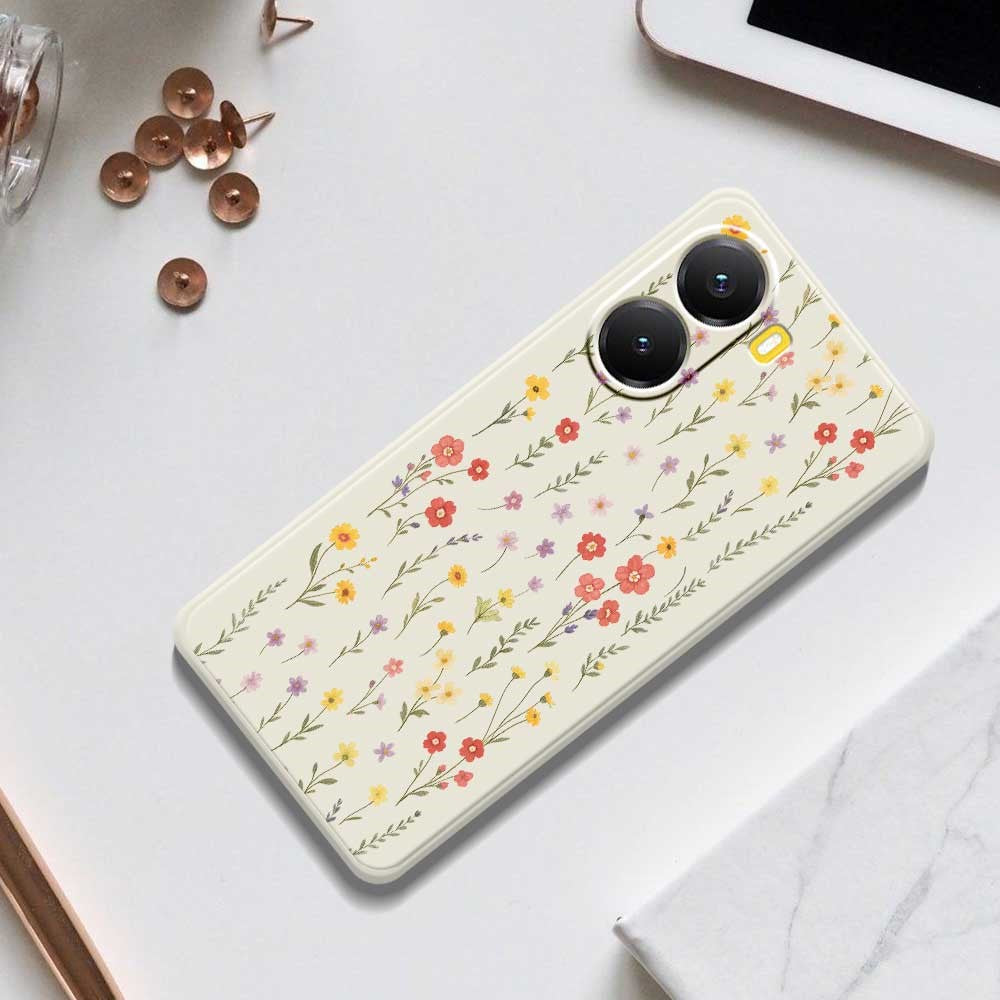 Xiaomi Redmi Turbo 4 5G / Poco X7 Pro 5G skal blommor och gräsmönster tryck rak kant TPU mobil baksida