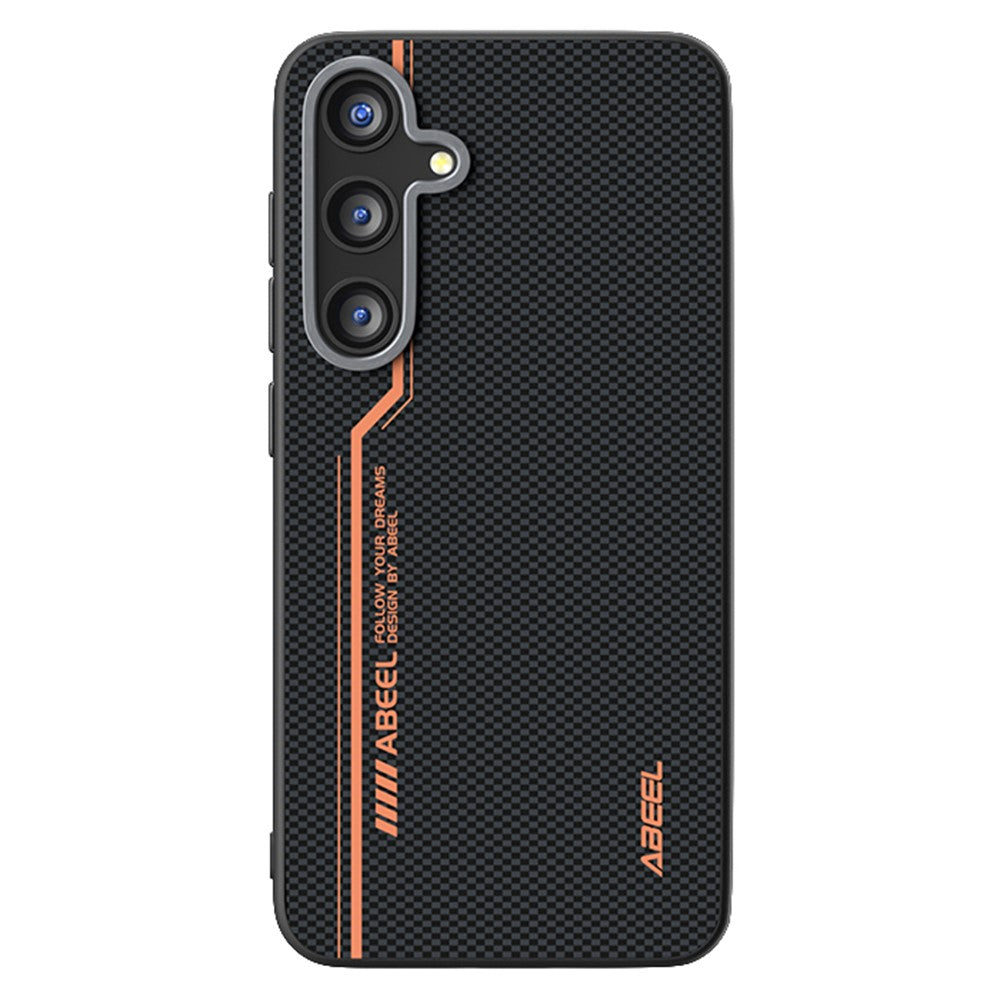 ABEEL For Samsung Galaxy S25 FE Magnetic Case Micro-Embossing 6D Printed PC TPU Aluminum Alloy Leather Phone Cover
