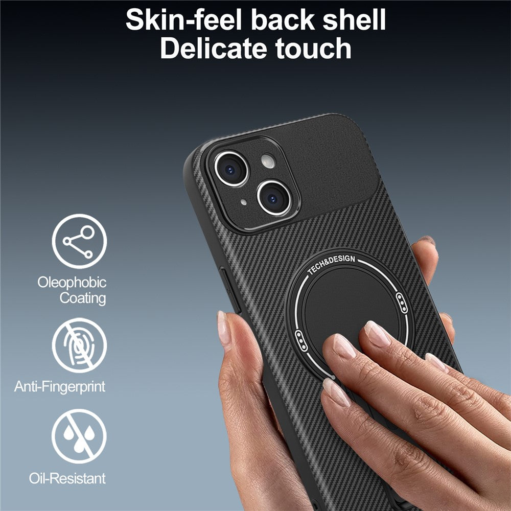For iPhone 15 Case with Kickstand Carbon Fiber Texture PC + TPU Phone Cover