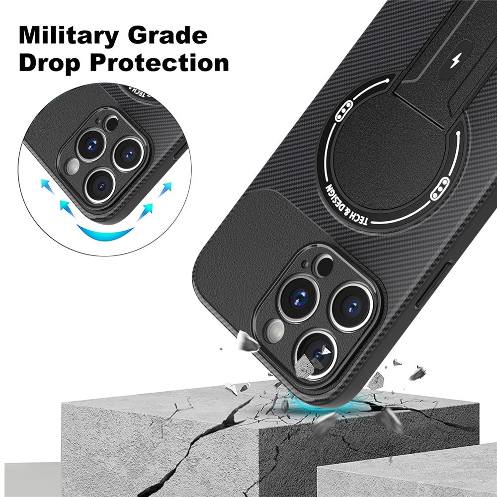 For iPhone 12 Pro Case with Kickstand Carbon Fiber Texture PC + TPU Phone Cover