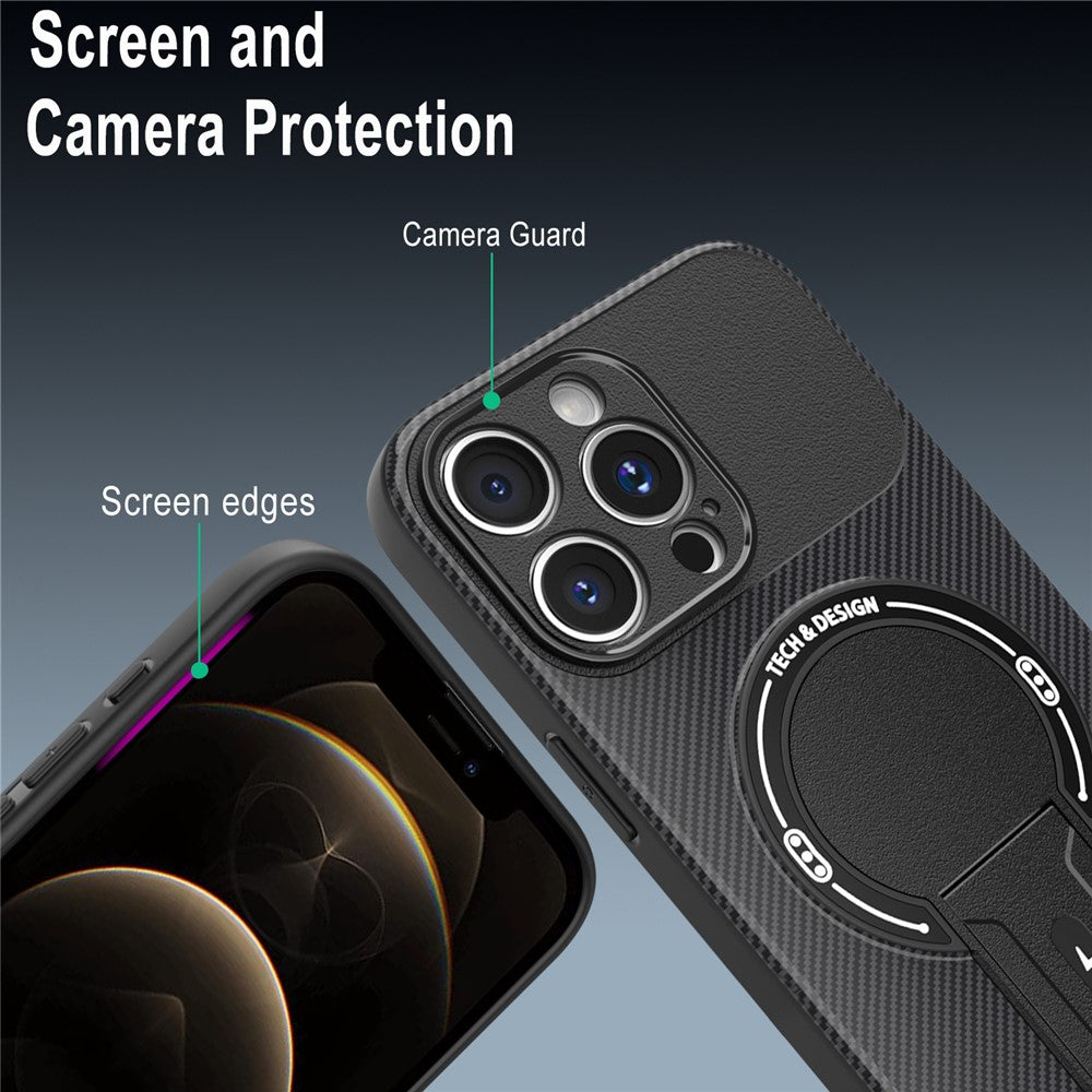 For iPhone 12 Pro Case with Kickstand Carbon Fiber Texture PC + TPU Phone Cover