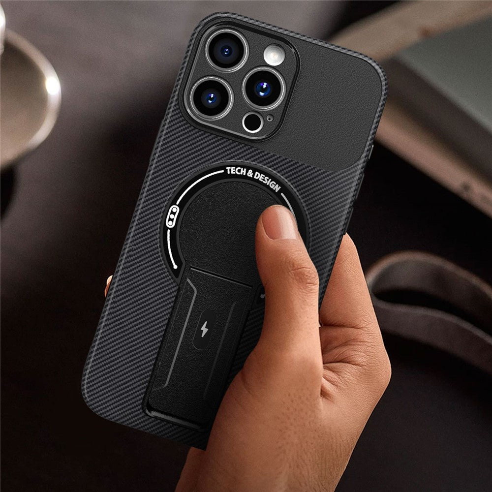 For iPhone 12 Pro Case with Kickstand Carbon Fiber Texture PC + TPU Phone Cover