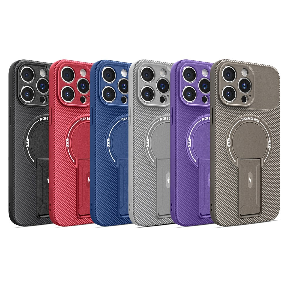 For iPhone 12 Pro Case with Kickstand Carbon Fiber Texture PC + TPU Phone Cover