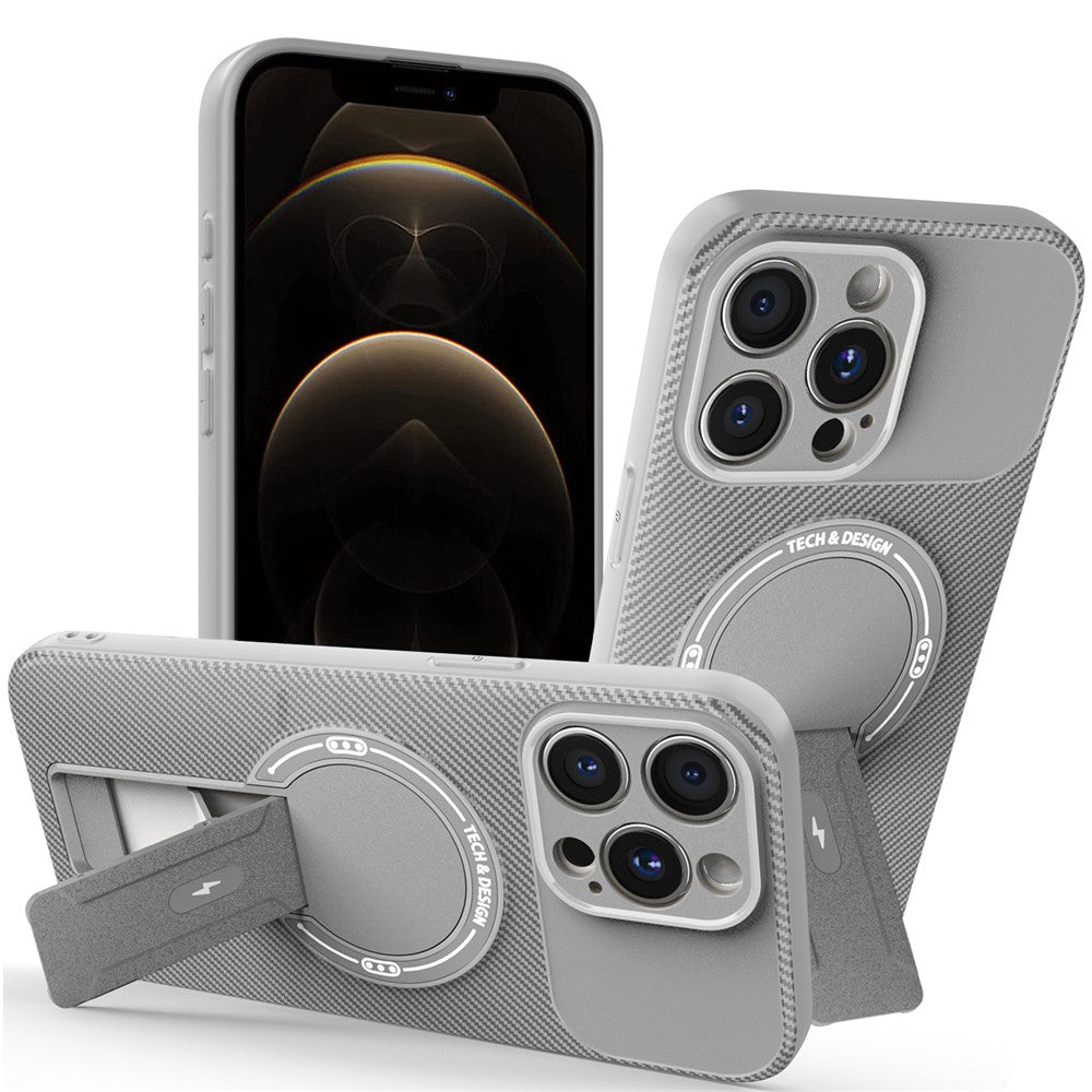 For iPhone 12 Pro Case with Kickstand Carbon Fiber Texture PC + TPU Phone Cover