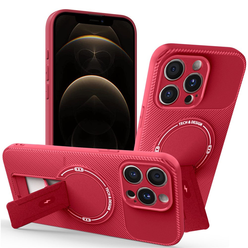 For iPhone 12 Pro Case with Kickstand Carbon Fiber Texture PC + TPU Phone Cover