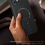 Til iPhone 12 cover med støttefod kulfibertekstur PC + TPU telefoncover