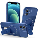Til iPhone 12 cover med støttefod kulfibertekstur PC + TPU telefoncover