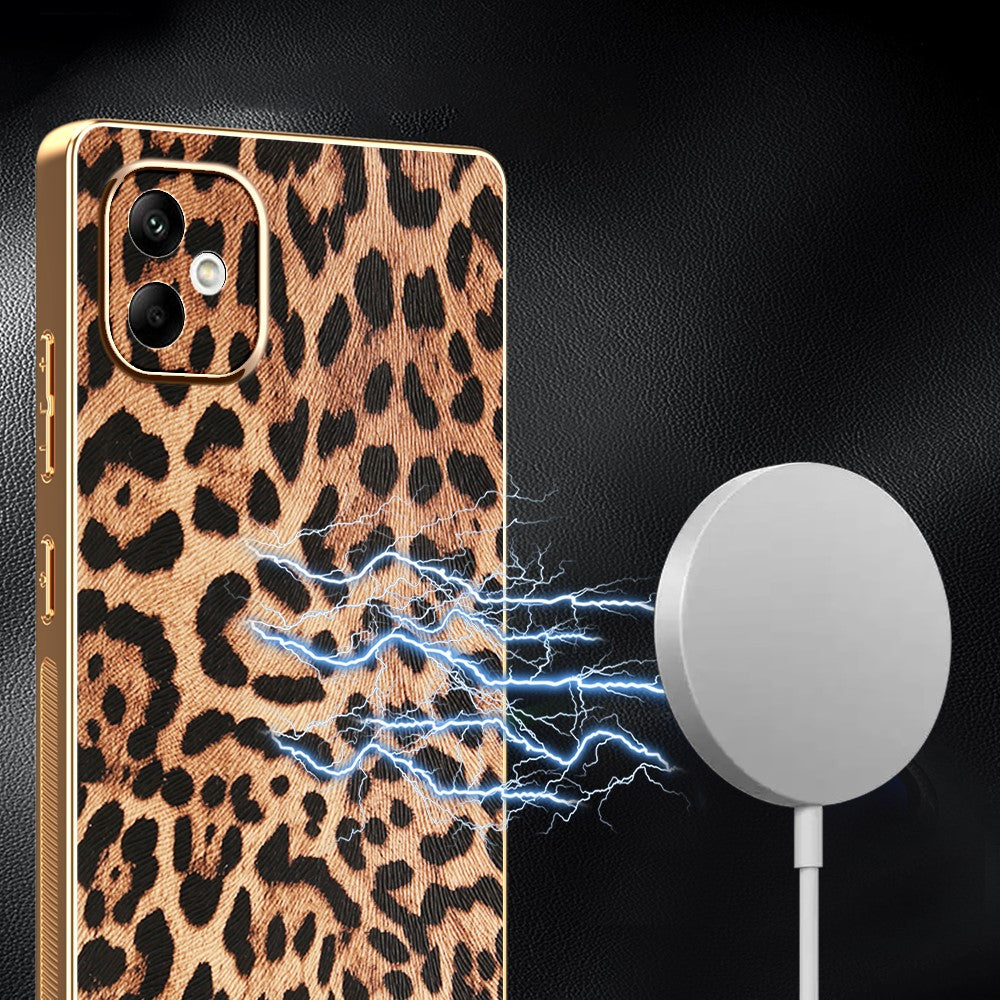 Til Samsung Galaxy A06 4G Etui Leopardprint PU Læderbelagt PC + TPU Galvaniserings Telefoncover