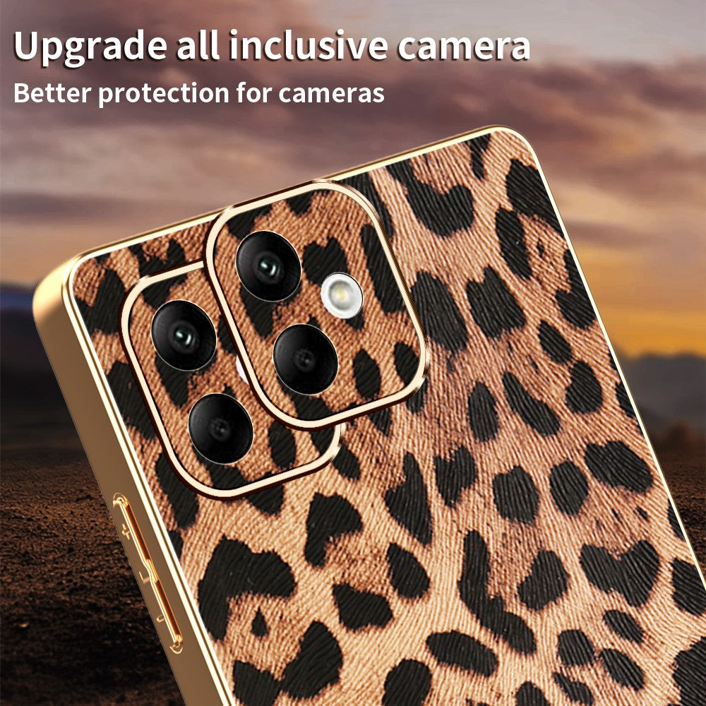 Til Samsung Galaxy A06 4G Etui Leopardprint PU Læderbelagt PC + TPU Galvaniserings Telefoncover