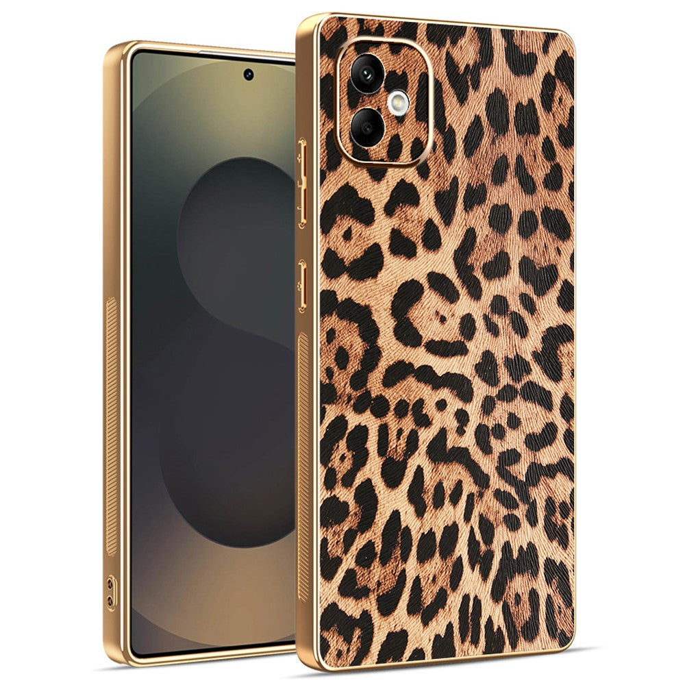 Samsung Galaxy A08 5G / A08 4G / A07 4G / A07s 4G-cover med leopardmønster, PU-læderbelagt PC + TPU, galvaniseret mobilcover