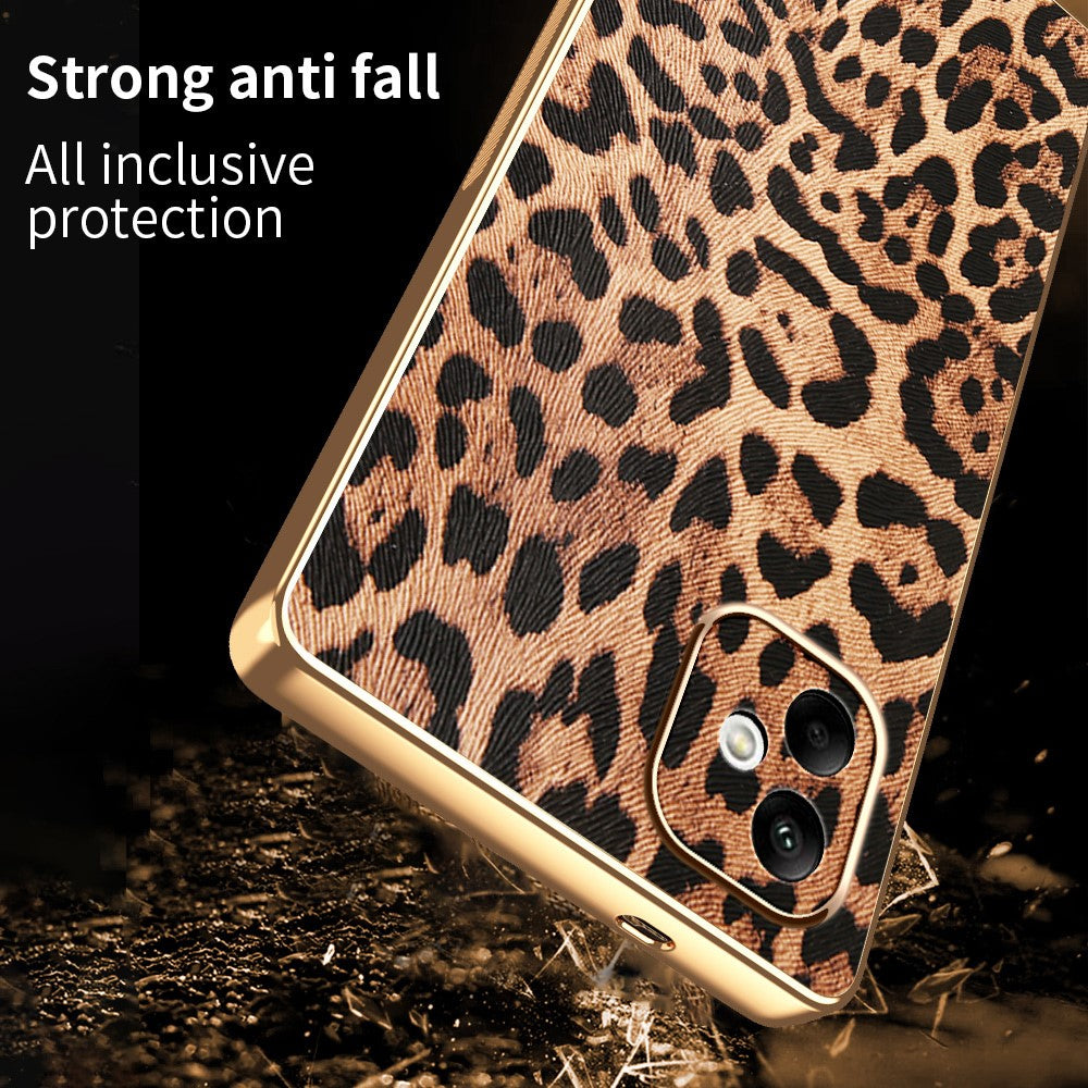 Til Samsung Galaxy A08 5G / A08 4G / A07 4G Cover Leopardprint PU-læderbelagt PC + TPU Galvaniseret Telefoncover