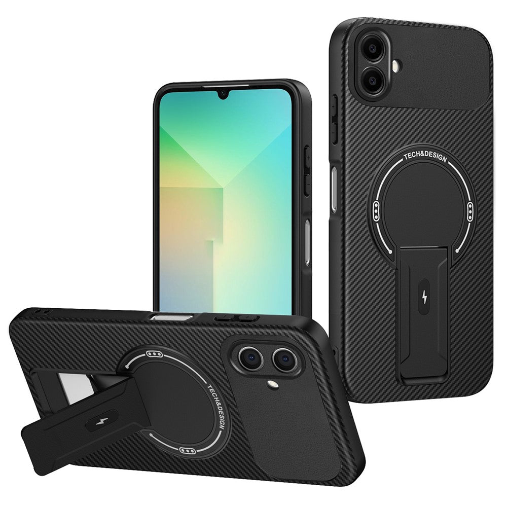 For Samsung Galaxy A06 4G Case with Kickstand Carbon Fiber Texture PC + TPU Phone Cover