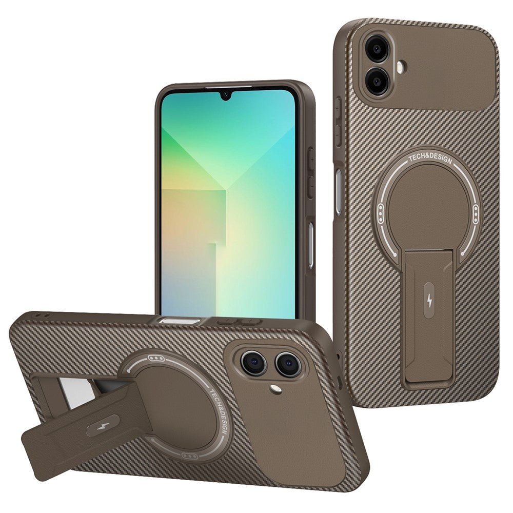 For Samsung Galaxy A06 4G Case with Kickstand Carbon Fiber Texture PC + TPU Phone Cover