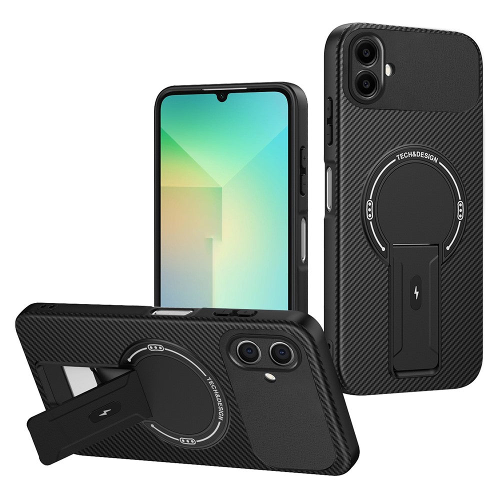 Samsung Galaxy A08 5G / A08 4G / A07 4G / A07s 4G-skal med stativ, kolfiberstruktur, PC + TPU-mobilskal