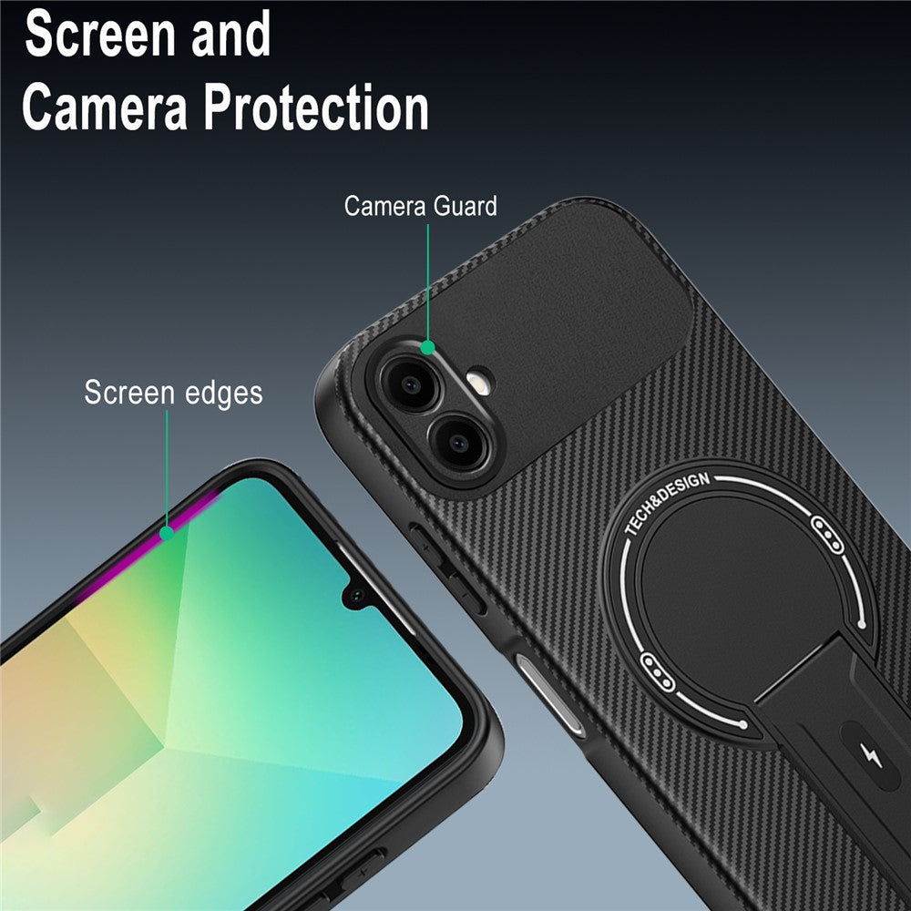 Samsung Galaxy A08 5G / A08 4G / A07 4G / A07s 4G-skal med stativ, kolfiberstruktur, PC + TPU-mobilskal