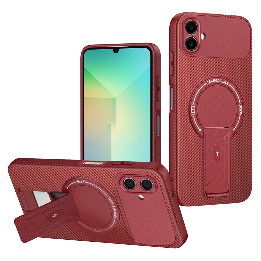 Samsung Galaxy A08 5G / A08 4G / A07 4G / A07s 4G-skal med stativ, kolfiberstruktur, PC + TPU-mobilskal