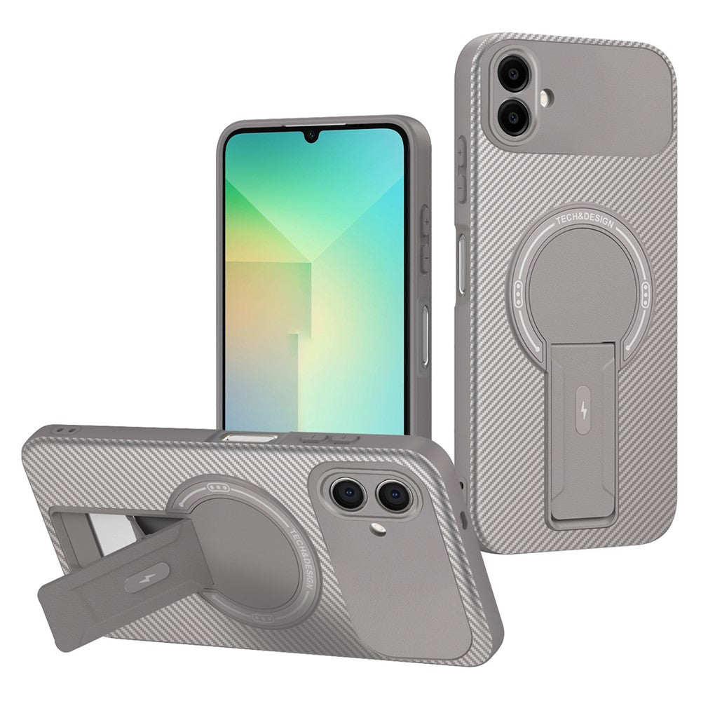 Skal för Samsung Galaxy A08 5G / A08 4G / A07 4G med stödfot, kolfibertextur PC + TPU telefonfodral