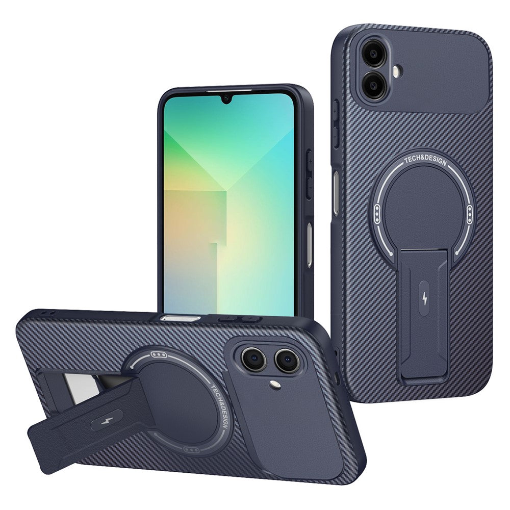 Samsung Galaxy A08 5G / A08 4G / A07 4G / A07s 4G-skal med stativ, kolfiberstruktur, PC + TPU-mobilskal