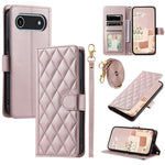 For iPhone Air Case Wallet Rhombus Grid PU Leather Phone Cover with Shoulder Strap / Wrist Strap