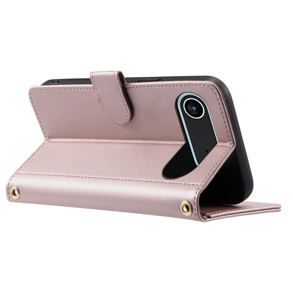 For iPhone Air Case Wallet Rhombus Grid PU Leather Phone Cover with Shoulder Strap / Wrist Strap