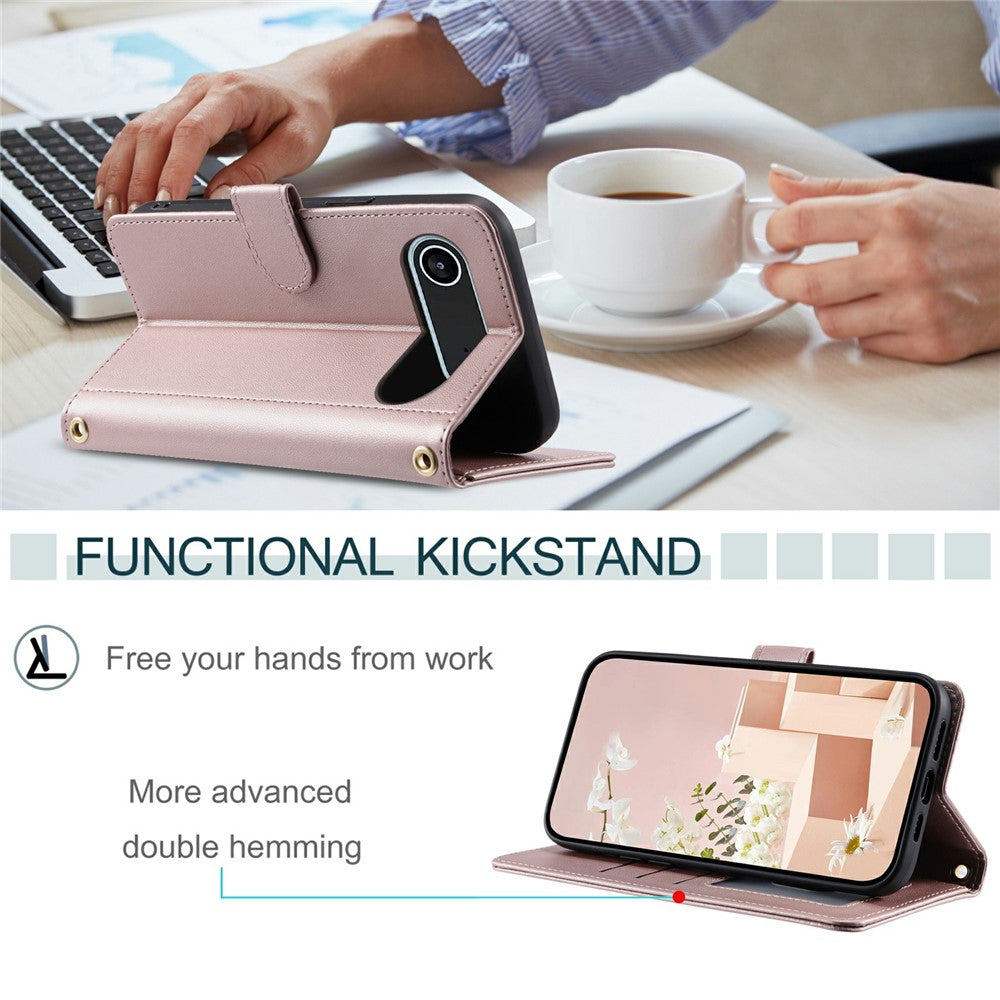 For iPhone Air Case Wallet Rhombus Grid PU Leather Phone Cover with Shoulder Strap / Wrist Strap