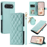 For iPhone Air Case Wallet Rhombus Grid PU Leather Phone Cover with Shoulder Strap / Wrist Strap