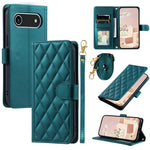 For iPhone Air Case Wallet Rhombus Grid PU Leather Phone Cover with Shoulder Strap / Wrist Strap