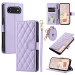 For iPhone Air Case Wallet Rhombus Grid PU Leather Phone Cover with Shoulder Strap / Wrist Strap