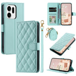 For Oppo Reno14 Pro 5G (Global) Case Wallet Rhombus Grid PU Leather Phone Cover with Shoulder Strap / Wrist Strap