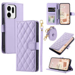 For Oppo Reno14 Pro 5G (Global) Case Wallet Rhombus Grid PU Leather Phone Cover with Shoulder Strap / Wrist Strap