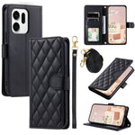 For Oppo Reno14 Pro 5G (Global) Case Wallet Rhombus Grid PU Leather Phone Cover with Shoulder Strap / Wrist Strap