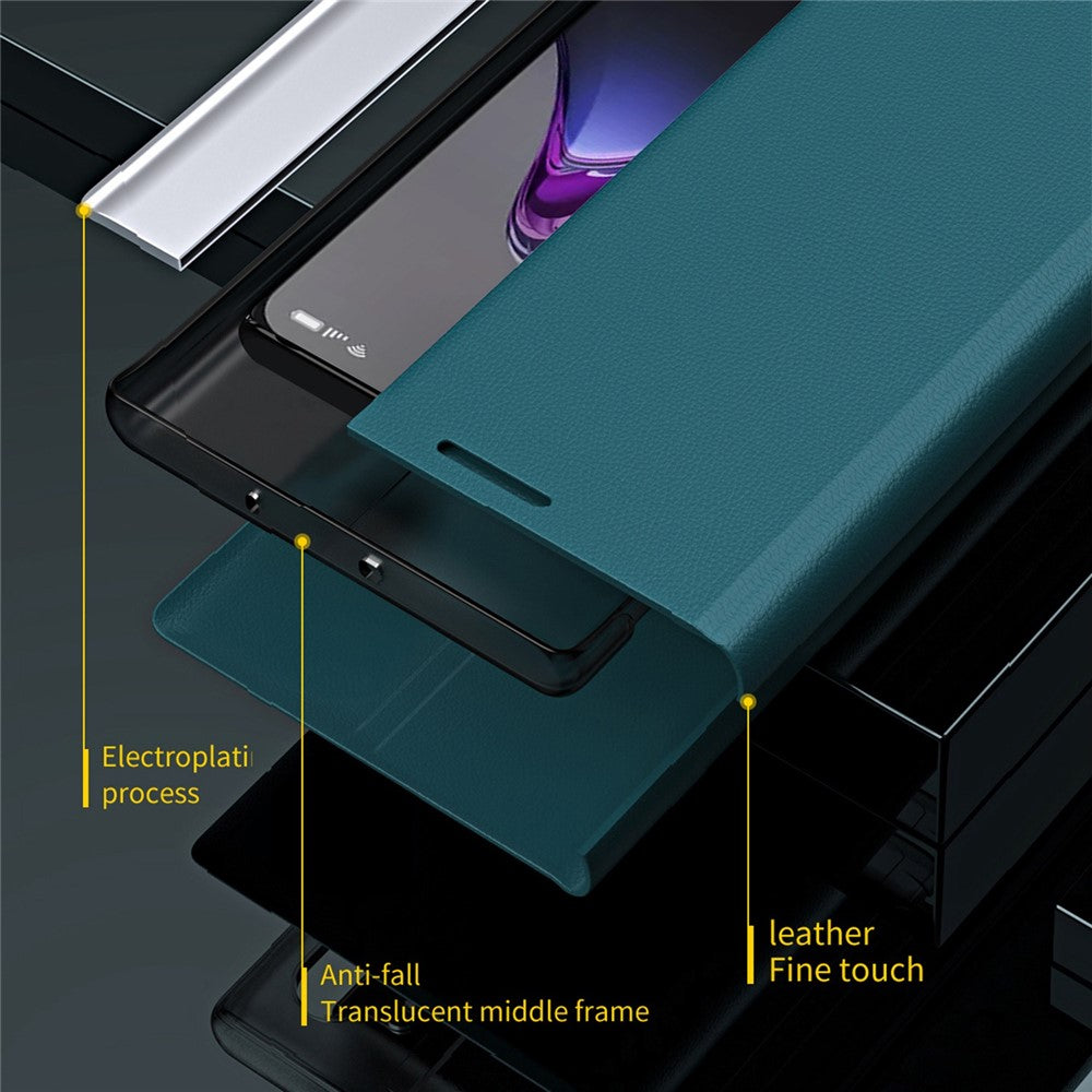For Oppo Reno8 5G (Global Version) PU Leather Flip Stand Cover Electroplating Fall-proof Phone Case