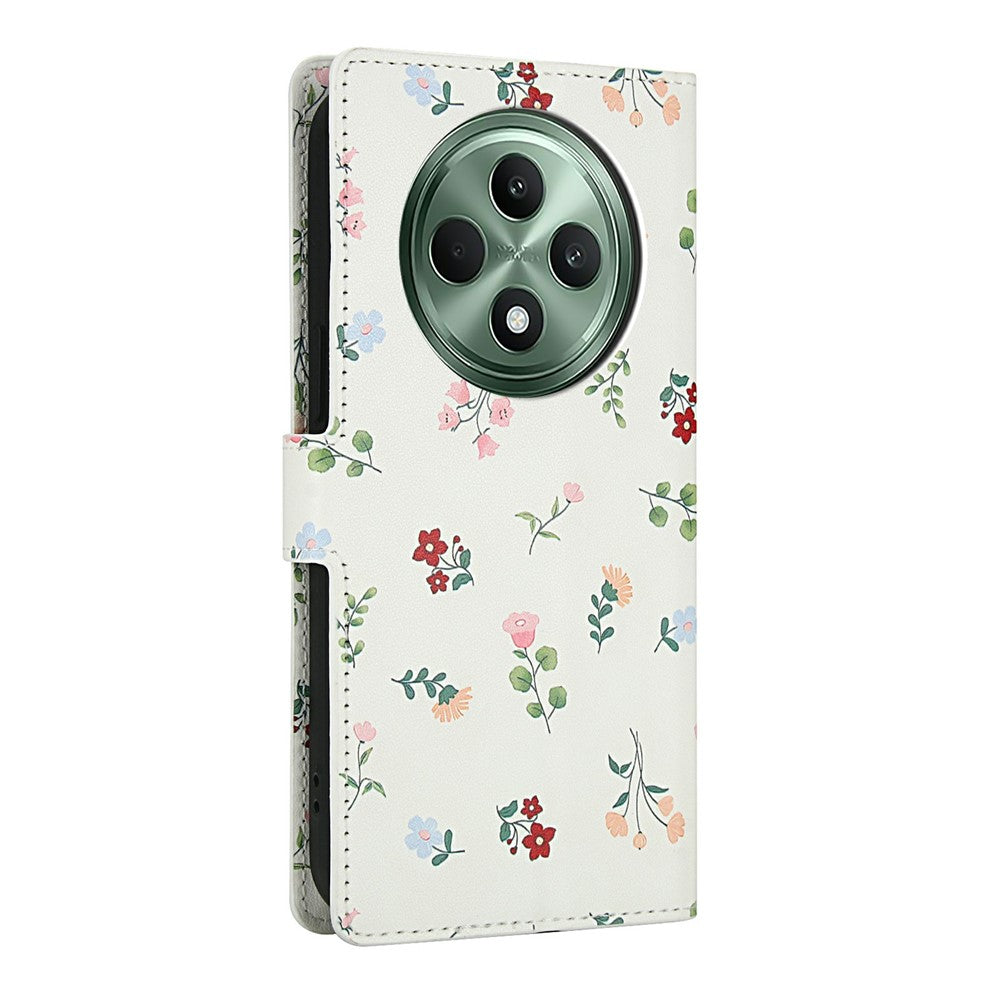 Pung til Oppo Reno12 F 5G / 4G / F27 5G med rombisk blomstermønster, læderflip-etui med rem