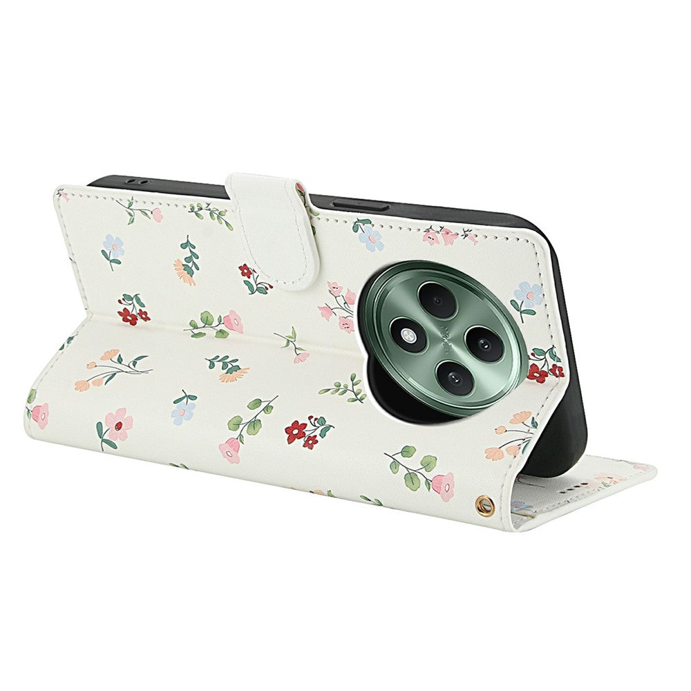 Pung til Oppo Reno12 F 5G / 4G / F27 5G med rombisk blomstermønster, læderflip-etui med rem
