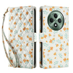 Pung til Oppo Reno12 F 5G / 4G / F27 5G med rombisk blomstermønster, læderflip-etui med rem