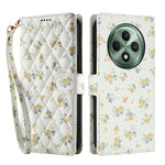 Pung til Oppo Reno12 F 5G / 4G / F27 5G med rombisk blomstermønster, læderflip-etui med rem