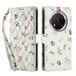 Wallet Case for Honor X9c 5G / Magic7 Lite 5G / X60 Pro 5G Rhombic Floral Design Leather Flip Phone Cover with Strap