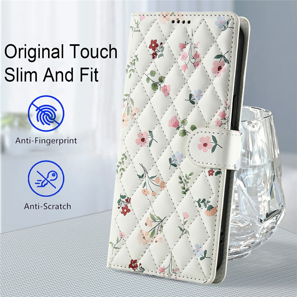 Wallet Case for Honor X9c 5G / Magic7 Lite 5G / X60 Pro 5G Rhombic Floral Design Leather Flip Phone Cover with Strap