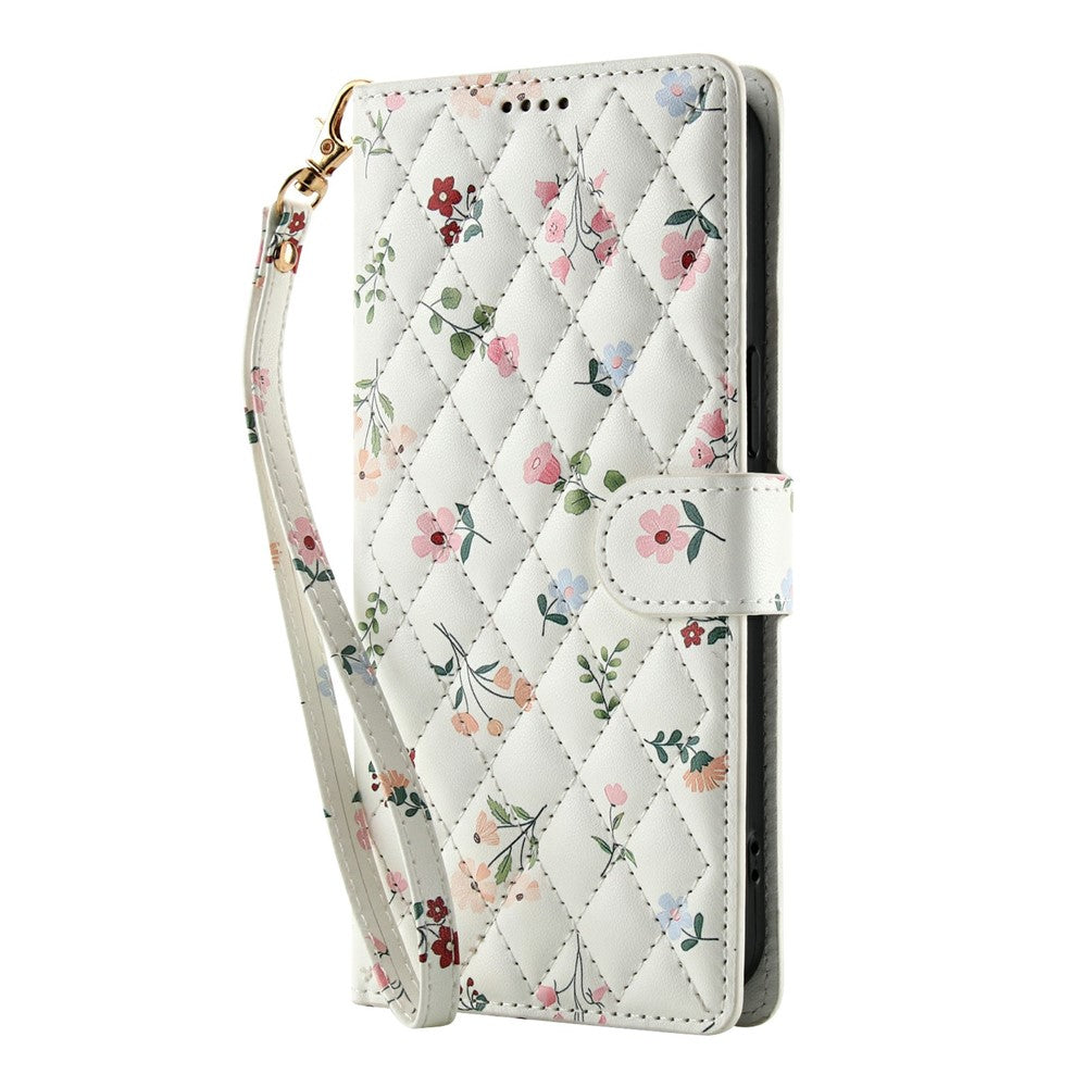 Wallet Case for Honor X9c 5G / Magic7 Lite 5G / X60 Pro 5G Rhombic Floral Design Leather Flip Phone Cover with Strap