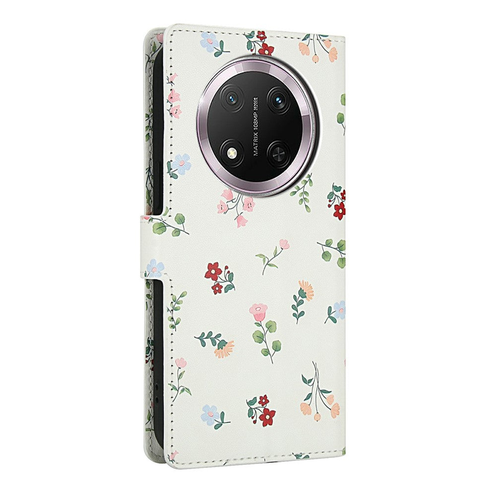 Wallet Case for Honor X9c 5G / Magic7 Lite 5G / X60 Pro 5G Rhombic Floral Design Leather Flip Phone Cover with Strap